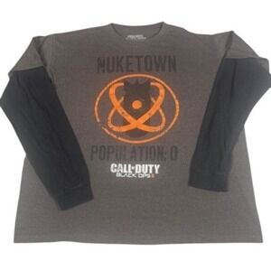 Call of Duty T-Shirt Mens 2XL Black Ops II Nuketown Layered Long Sleeve Grey